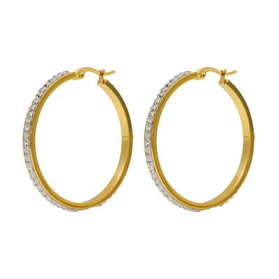 WeLoveSilver - chirurgische stalen oorringen - goudkleurig - kristallen - 40 mm