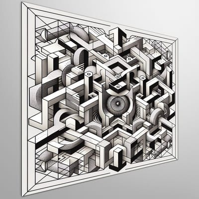 Modern escher schilderij | Hedendaagse illusies: een eigentijdse interpretatie van Escher's meesterwerken | Kunst - 80x80 centimeter op Dibond | Foto op Dibond