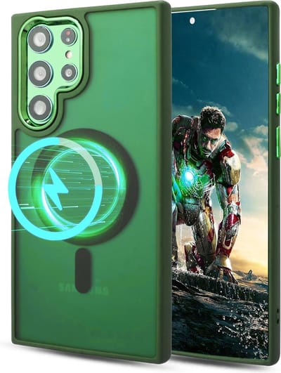 Casemania Hoesje Geschikt voor Samsung Galaxy S22 Ultra - Groen - Matte Armor Back Cover - Geschikt voor MagSafe