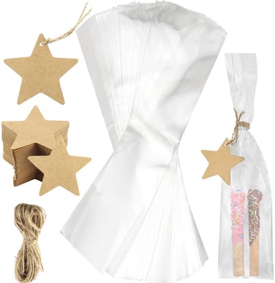 Dailygoods - 100 Cellofaanzakjes met Kraftpapier en Koord - Perfect voor Cadeaus en Snoep