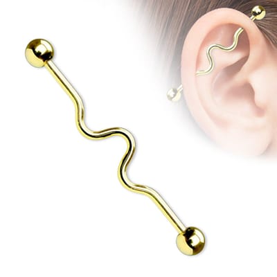 Industrial piercing wave 38 mm - goud - LMPiercings