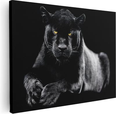 Artaza Canvas Schilderij Zwarte Panter - 80x60 cm - Wanddecoratie Dieren - Muurdecoratie Woonkamer - Schilderijen Op Canvas
