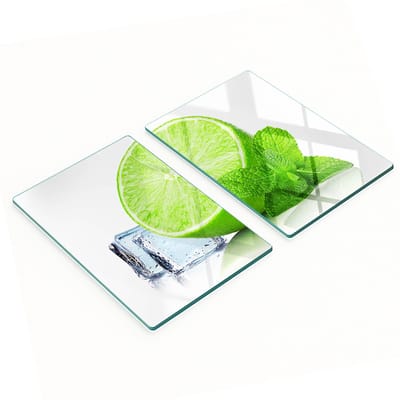 Keukenplanken van gehard glas met limoen- en ijsmotief, 2x40x52 cm