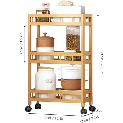 4-laags Smalle Opbergkar van Hooggebergte Massief Bamboe Keuken Organizer Uitschuifbare Mobiele Opbergkar Rolbare Voorraadkast Three layers of 40 beige
