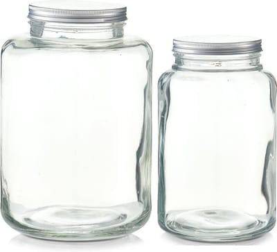 2x Glazen voorraadpotten/koekjespotten 4900 ml en 7000 ml - Zeller - Keukenbenodigdheden - Bewaarpotten/voorraadpotten - Snoeppotten - Koekjespotten - Voedsel bewaren/opslaan