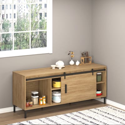 HOMCOM Schuifdeursysteem looprail enkele schuifdeur set houten schuifdeur staal B81-034