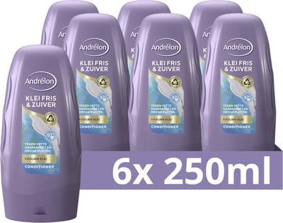 Andrélon Conditioner - Klei Fris & Zuiver - verrijkt met kaolienklei - 6 x 250 ml - Voordeelverpakking