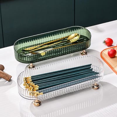 Boîte de rangement transparente pour baguettes, assiette à fruits, égouttoir, panier à baguettes ménager, couteau, fourchette, cuillère