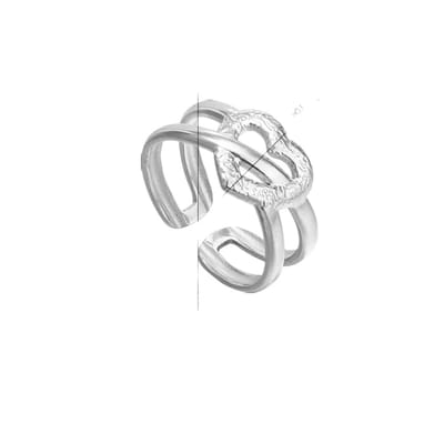 Aramat Jewels | Ringen | Stalen Verstelbare Open Ring - Bewerkt Hartje - One Size | Zilverkleur | |10mm | Staal | Volwassenen | Verkleurd niet