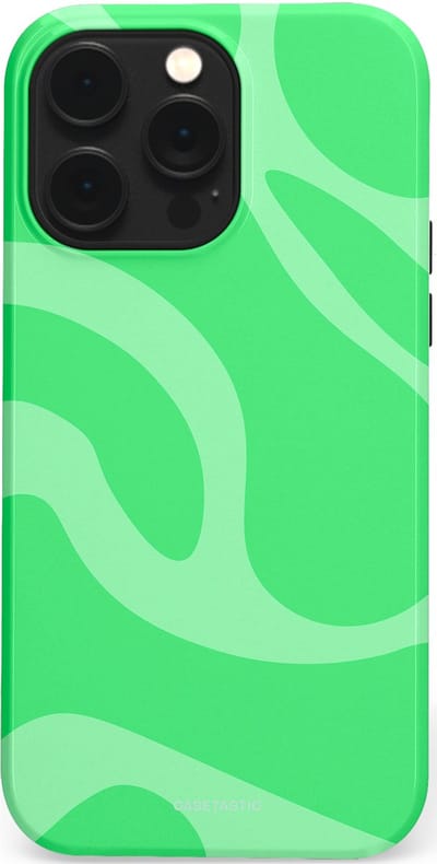 Casetastic hoesje geschikt voor Apple iPhone 14 Pro Max - MagSafe - Dubbellaagse bescherming - Limoen Groene Vloeiende Golven - Fashion Case - Groen