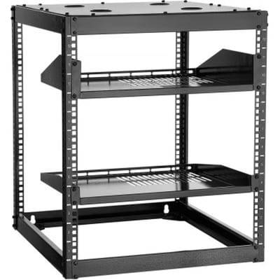 VEVOR 12U Open Frame Network Rack, 585 mm diep, wandmontage of als staande serverrack, 4-post constructie, met geventileerde planken en montageaccessoires, voor netwerk-IT-apparatuur en AV-apparatuur