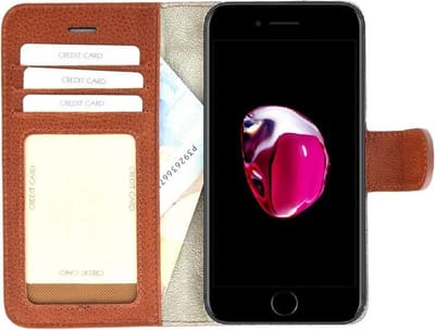 Apple iPhone 7 Plus Telefoonhoesje Echt Lederen Handmade Pearlycase Wallet Bookcase Bruin
