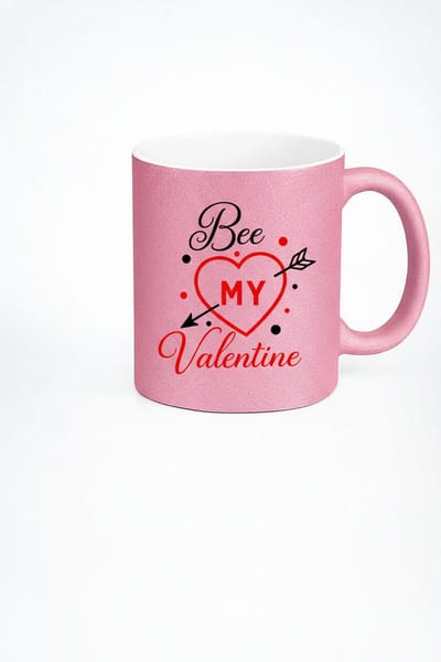 Roze Glitter Mok 'Bee My Valentine' - Romantisch Valentijnscadeau