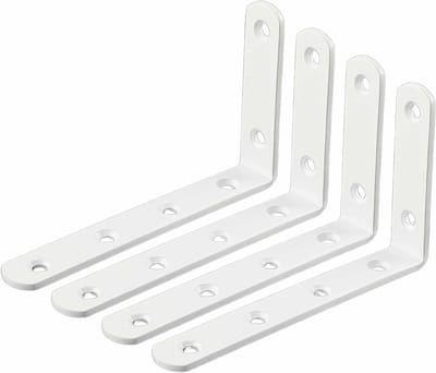 Hoekbeugel voor Plankondersteuning - Roestvrij Staal, Wit Afgewerkt, 125mm x 75mm, 4 Stuks, Sterke Muurbevestiging, Duurzame Planksteun
