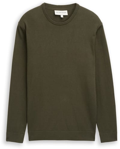 Tom Tailor - Basic gebreide trui van katoen - Maat S - Deep Forest Green