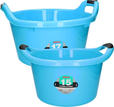 Afwasbak teil - set van 2 formaten - 15 en 17 liter - blauw - kunststof