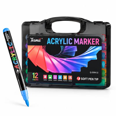 Acrylmarkers - set van 12 in dubbelklapdoos - zachte punt en directe inkttoevoer - voor schilderen en DIY - geschenkverpakking