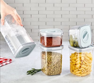 Proo Organizers - 5 delig set 2x 0.5 liter - 2x 1.1 liter - 1x 1.7 liter - Luchtdicht + Waterdicht - Voorraadbussenset - Stapelbaar - Slotsysteem- Grijs
