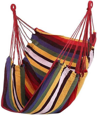 Hangstoel - Schommelstoel - Ontspannen Buiten - Stevige Stalen Stang - 90 x 90 cm - Gekleurde Strepen