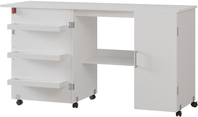 Vicco Carmen Naaitafel – 148 x 75 cm met 3 legplanken en kast Wit