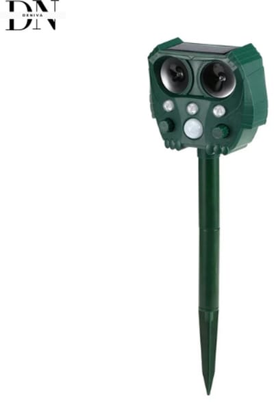 Deniva – Duivenverjager - Vogelverjager – Zonne-energie – Ultrasoon - Geluid & LED-Flits – Weerbestendig Afweermiddel – Army Green