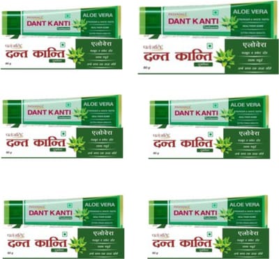 Patanjali Dant Kanti Aloe Power Gel Tandpasta 6 X 150 g – Fluoridevrije Ayurvedische Tandpasta met Aloë Vera, Munt & Kruidnagel | Natuurlijk Beschermt tegen Gaatjes, Verzorgt Tandvlees & Frisse Adem met Kajal Sticker