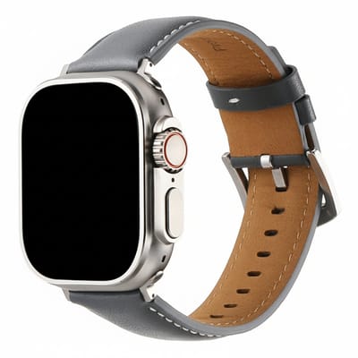 Leren bandje - geschikt voor Apple Watch series 1/2/3/4/5/6/7/8/9/10/11/ SE (1,2,3) / Ultra (1,2,3) met maat 44 mm / 45 mm / 46 mm / 49 mm - leer - grijs