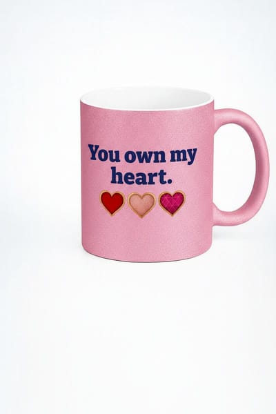 Roze Glitter Mok 'You Own My Heart' met Harten - Liefde & Valentijn Cadeau