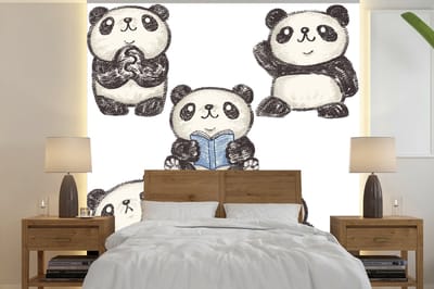 Behang - Fotobehang Panda - Boek - Zwart - Wit - Breedte 220 cm x hoogte 220 cm