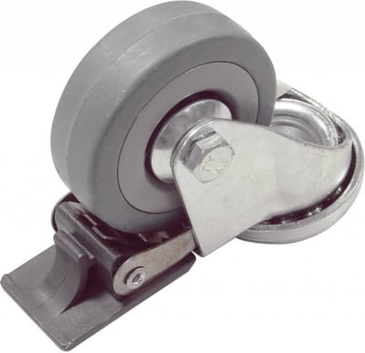 Tooltech Zwenkwiel Ø 50 mm met Rem - Centraal Gat - Grijs Rubber - Maximale Belasting 27 kilo