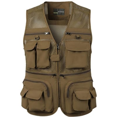 Heren Cargo Gilet V-hals Mouwloos Rits Sluiting Vest Jas Effen Kleur Mesh Stiksels Meerdere Zakken Vissen Wandelen Gilet 4XL