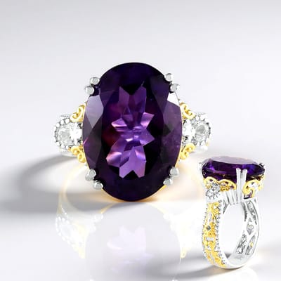 Cavill - Elegante Zilveren Ring 925 Sterling met 14,53 ct Ovale Braziliaanse Amethist en Zirkonia - Palladium Ring - Luxe Sieraad voor Dames