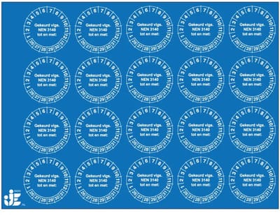 NEN 3140 keuringsstickers - jaartallen 26-31 - op vel | 2 cm - 20 stickers per vel