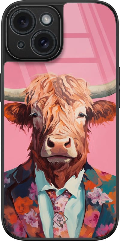 Casimoda® hoesje - Geschikt voor iPhone 15 - Schotse Hooglander - Luxe Hard Case Zwart - Backcover telefoonhoesje - Multi