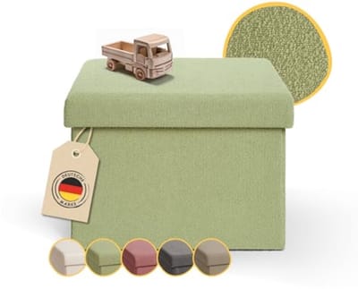 Small Storage Bench with Upholstered Ottoman - Versatile Seat Cube - Kids Furniture in Green