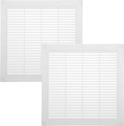 Witte Ventilatieafdekking 300 x 300 mm - 2 Stuks, Platte Vierkante Ventilatiesleuven met Insectenbescherming voor Badkamer en Thuiskantoor
