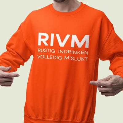 Oranje Koningsdag Sweater RIVM Rustig Indrinken Volledig Mislukt - MAAT XS - Feestkleding & Carnavalskleding