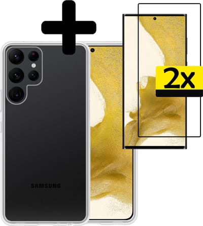 Hoesje - Met 2x Screenprotector - Geschikt voor Samsung Galaxy S22 Ultra - Sterk & Shockproof - Back Cover - Siliconen Case - Telefoon Hoes - Telefoonhoesjes - Transparant