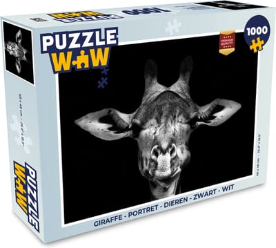 Puzzel Giraffe - Portret - Dieren - Zwart - Wit - Legpuzzel - Puzzel 1000 stukjes volwassenen