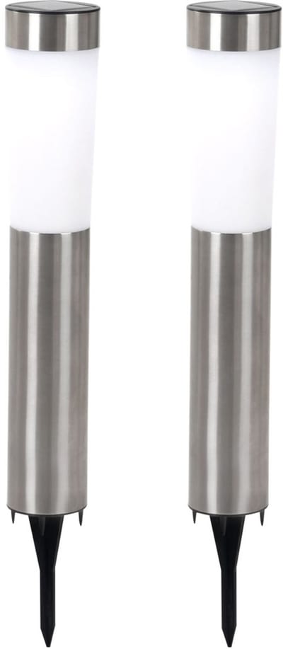 Solarlamp RVS buitenlamp grondspies solar plug-in lamp tuinlamp, LED 0.06W, DxH 7.5x56 cm, set van 2