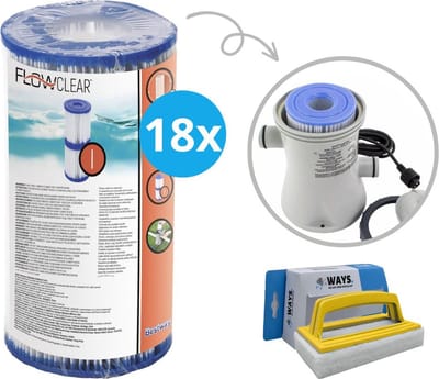 Bestway - Type I filters geschikt voor filterpomp 58381 - 18 stuks & WAYS scrubborstel