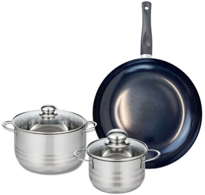 Set van 1 Koekenpan 32 cm en 2 kookpotten 16 en 20 cm Elo Prima Brillant