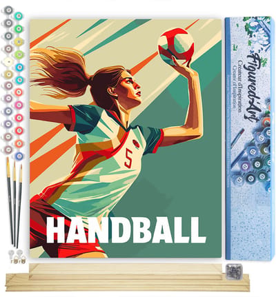 Figured'Art Schilderen op Nummer Volwassenen canvas Sportaffiche Handbal- Handwerk acrylverf Kit DIY Compleet - 40x50cm met DIY houten lijst