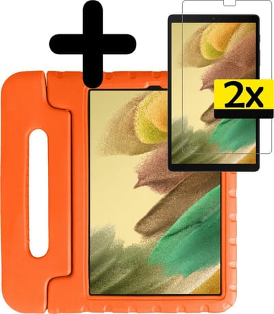 Hoes - Geschikt voor Samsung Galaxy Tab A7 Lite - Met 2x Screenprotector - Kinderhoes Shockproof Bumper - Kidsproof Case - Tablet Hoesje - Kinder Cover - Oranje