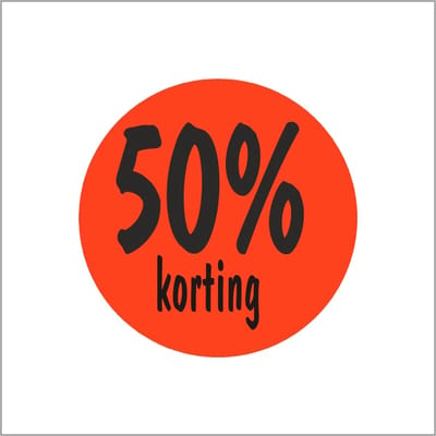 Promotie Stickers - "50% Korting" - Fluor Rood - Ø35 mm - (500 STUKS) - Sluitstickers - Sluitzegels - Etiketten - Stickers - Fel Oranje - Korting stickers - Afprijsstickers