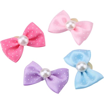 20 pièces Petit Chien Chiot Pois Faux Perle Motif Nœud Corde à Cheveux Bandeau pour Chiens Chats pink