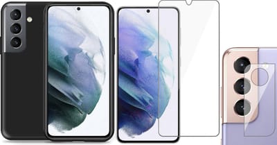 Hoesje geschikt voor Samsung Galaxy S21 FE - Screenprotector & Camera Screen Protector Glas - Schokbestendig Zwart