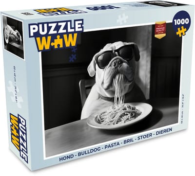 Puzzel Hond - Bulldog - Pasta - Bril - Stoer - Dieren - Legpuzzel - Puzzel 1000 stukjes volwassenen