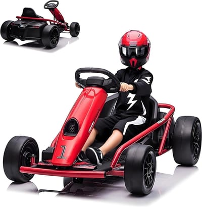 24 V elektrische kart voor kinderen – elektrische auto – driftfunctie – 2 krachtige motoren van 300 W – muziek – volledig metalen frame – voor kinderen van 8 tot 12 jaar – Rood