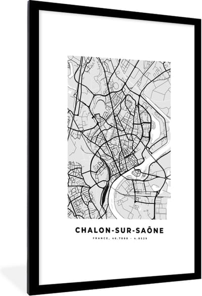 Fotolijst incl. Poster - Plattegrond – Chalon-sur-Saône – Stadskaart – Kaart – Frankrijk - 60x90 cm - Posterlijst